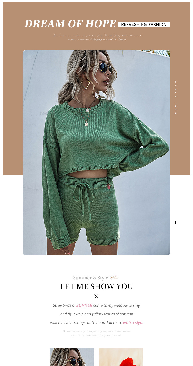 パンツセットアップ ニット素材のクロップドトップス紐付きショートパンツ二点セット