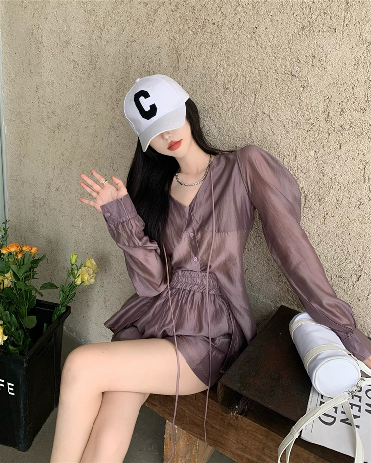 パンツセットアップ 袖ふんわりショートパンツ上下セット 日焼け対策
