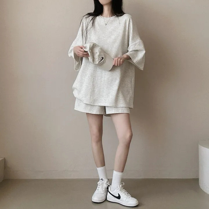 パンツセットアップ ゆったりオーバーサイズ上下セット半袖ショートパンツ