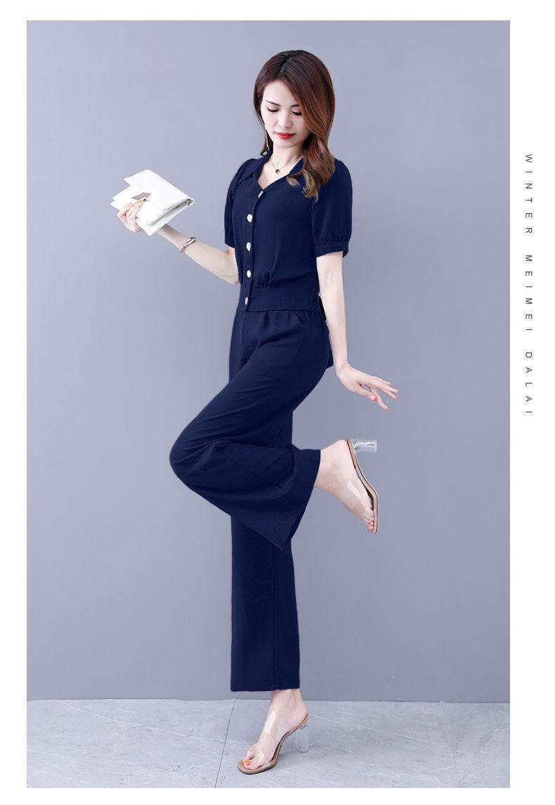 パンツセットアップ 優雅パフスリーブワイドパンツセット