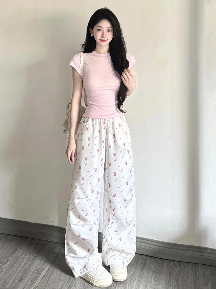 パンツセットアップ 小花柄フレアワイドパンツセット