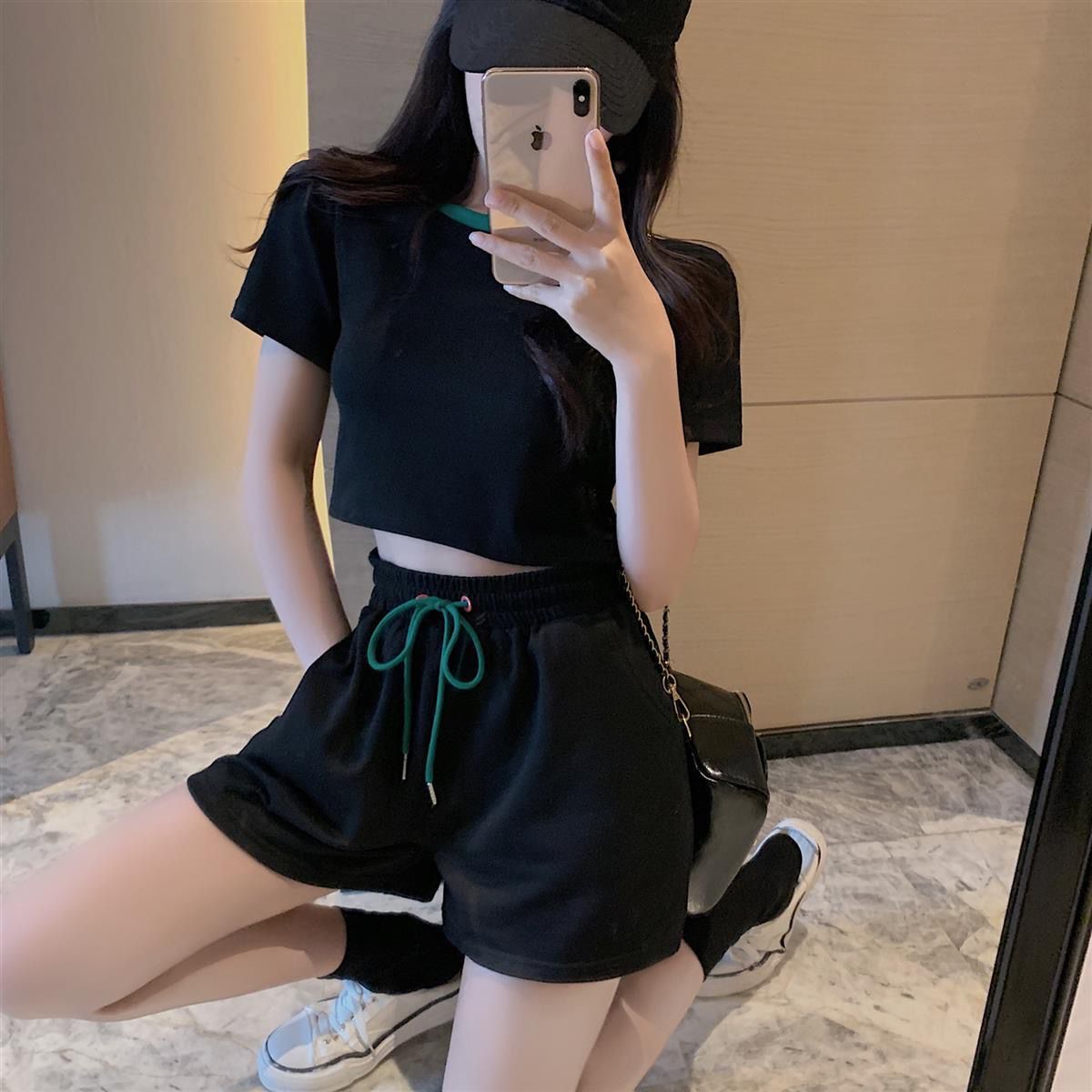 パンツセットアップ ウエストリボン ショート丈セットアップ