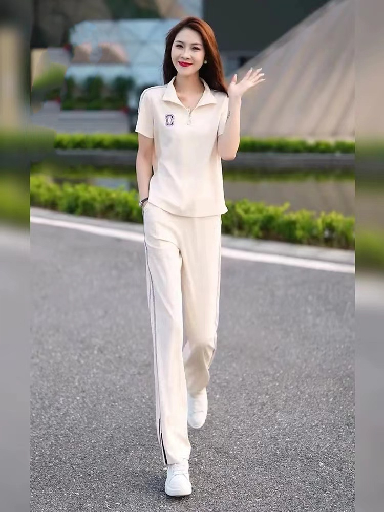 パンツセットアップ 半袖ポロシャツワイドパンツセット