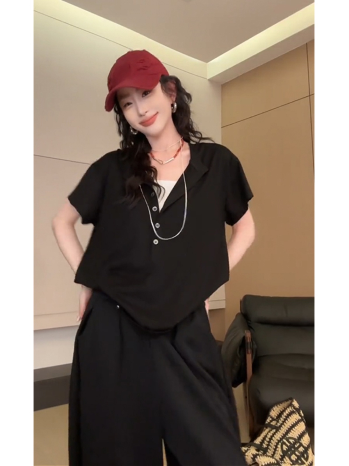 パンツセットアップ ワイド ゆったりシルエット半袖パンツセット