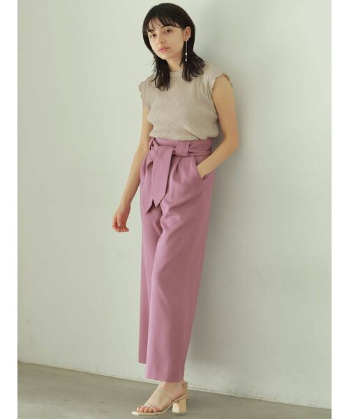 パンツセットアップ リボン付きハイウエストワイドパンツ