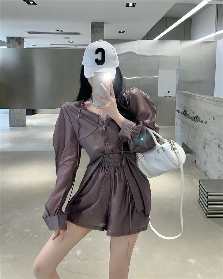 パンツセットアップ 袖ふんわりショートパンツ上下セット 日焼け対策