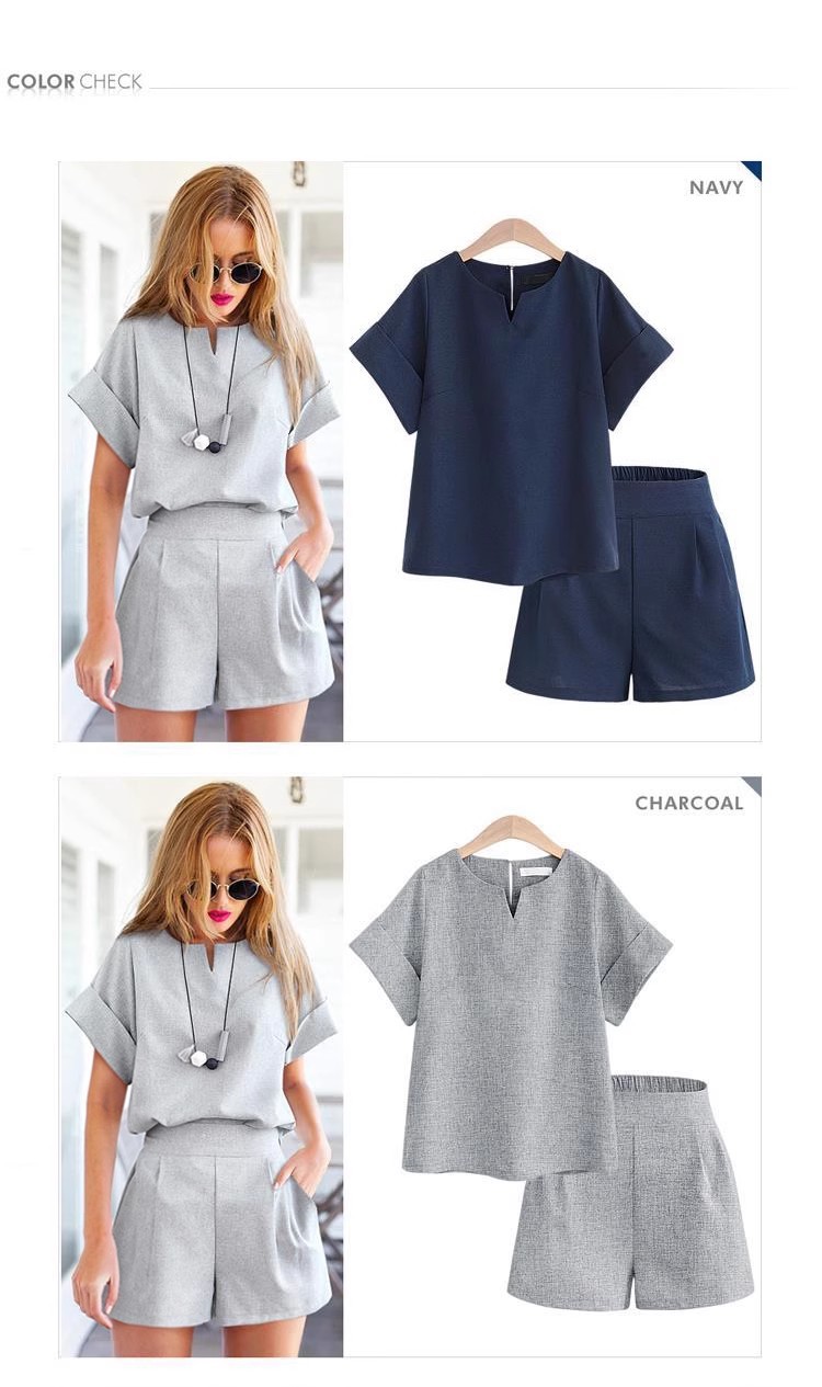 パンツセットアップ キーネック袖折りセットアップ
