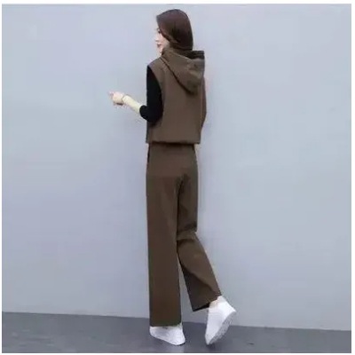 パンツセットアップ フード付きゆったりベストパンツセット