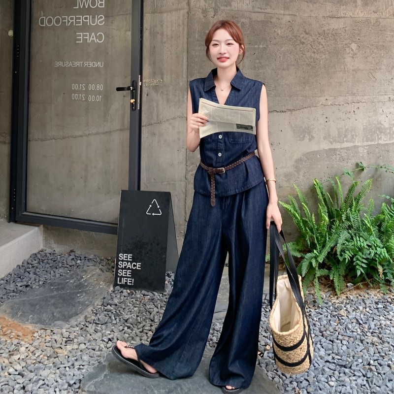 パンツセットアップ ノースリーブ リラックスワイドパンツセット