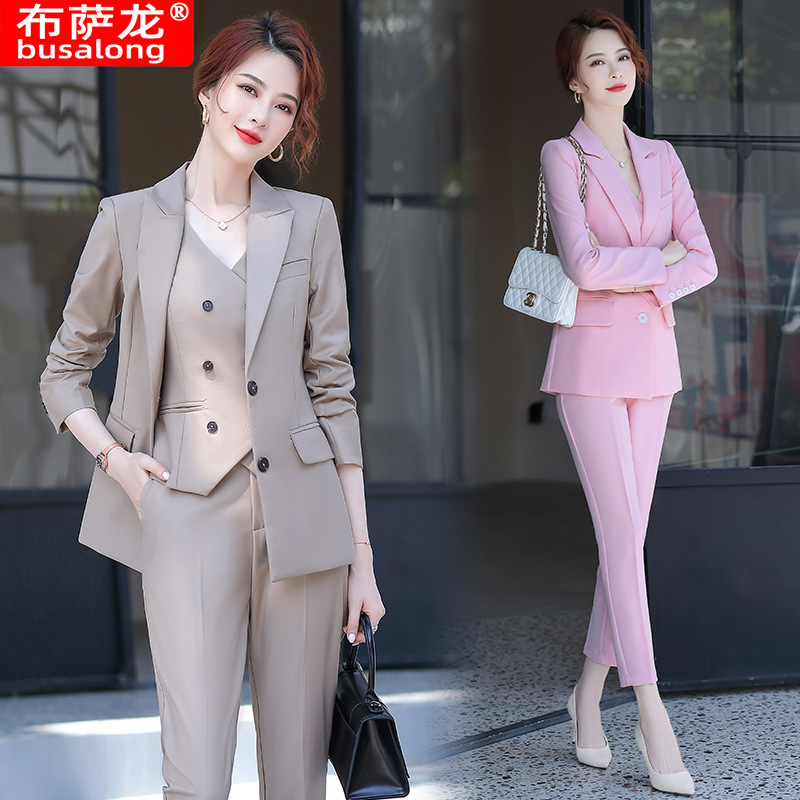 パンツセットアップ 三点式ベスト付きテーラードジャケットパンツセットアップ