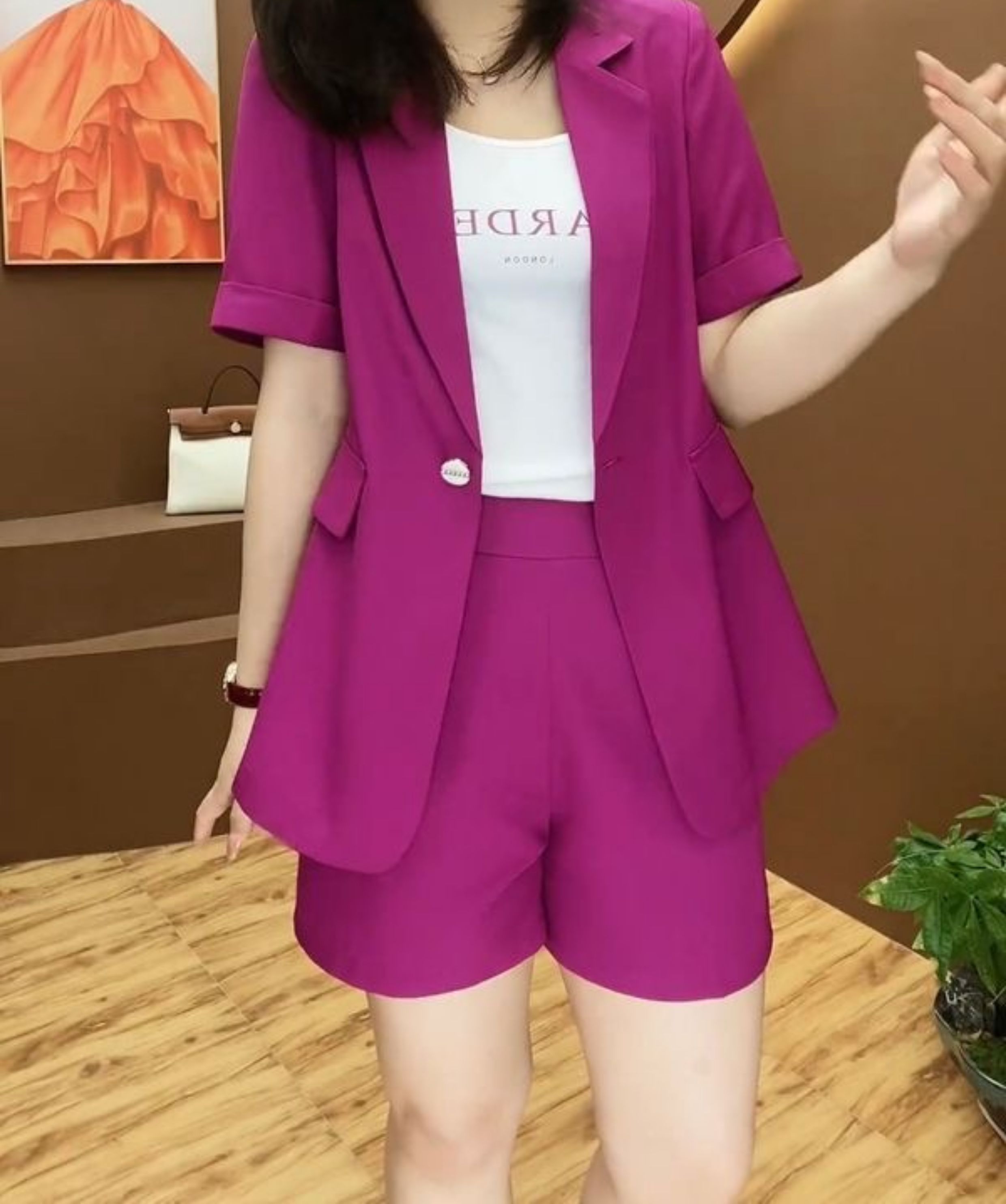 パンツセットアップ ゆったり半袖ジャケットショートパンツセット