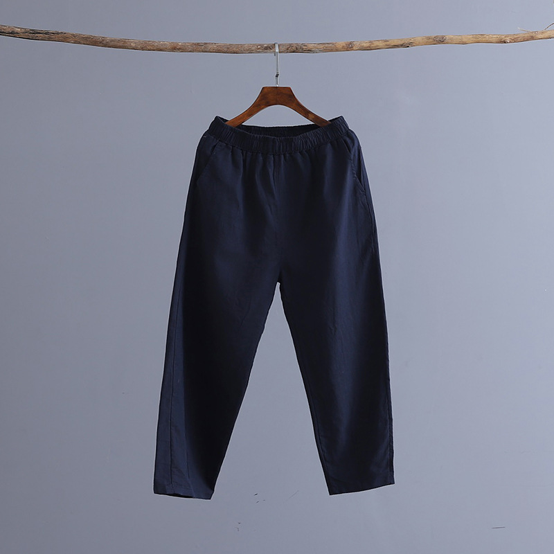 パンツセットアップ リネン素材のゆったりクロップドパンツ