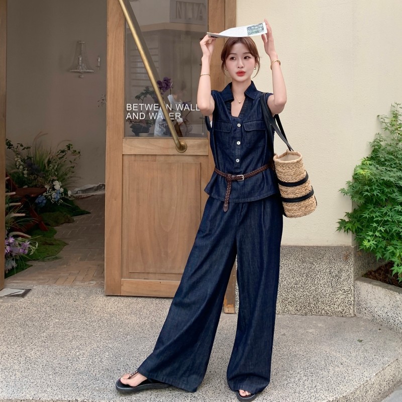 パンツセットアップ ノースリーブ リラックスワイドパンツセット