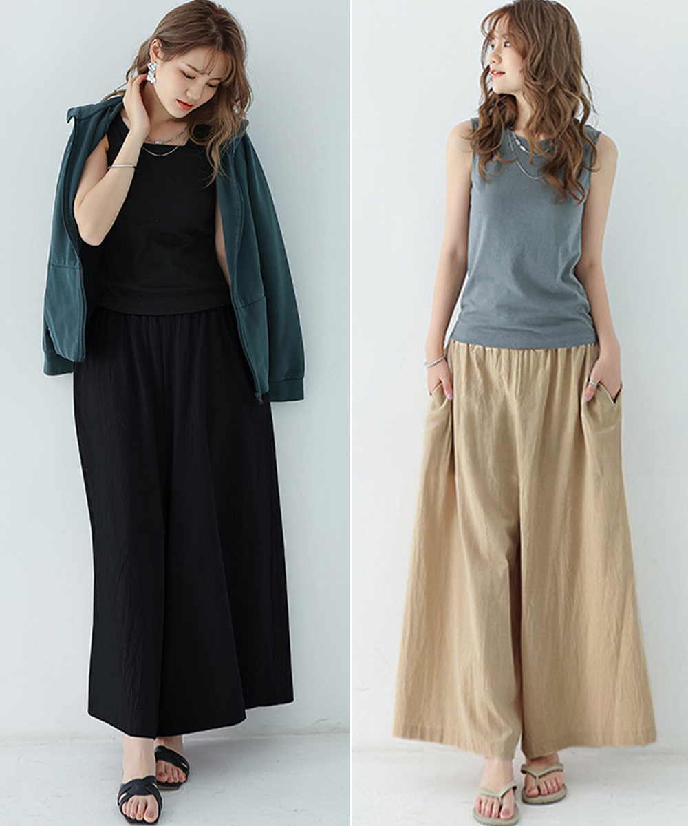 パンツセットアップ ゆったりワイドパンツ キュロット風リラックスボトムス