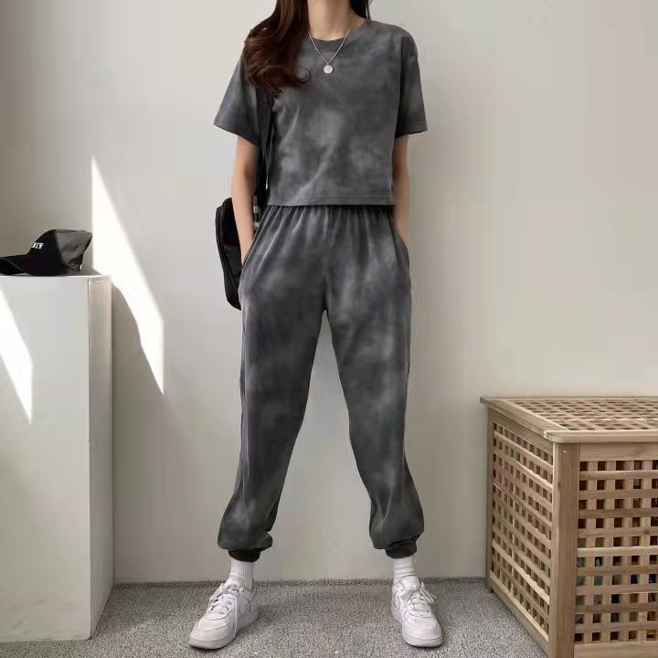 パンツセットアップ もやもや染め風ワイドセットアップ