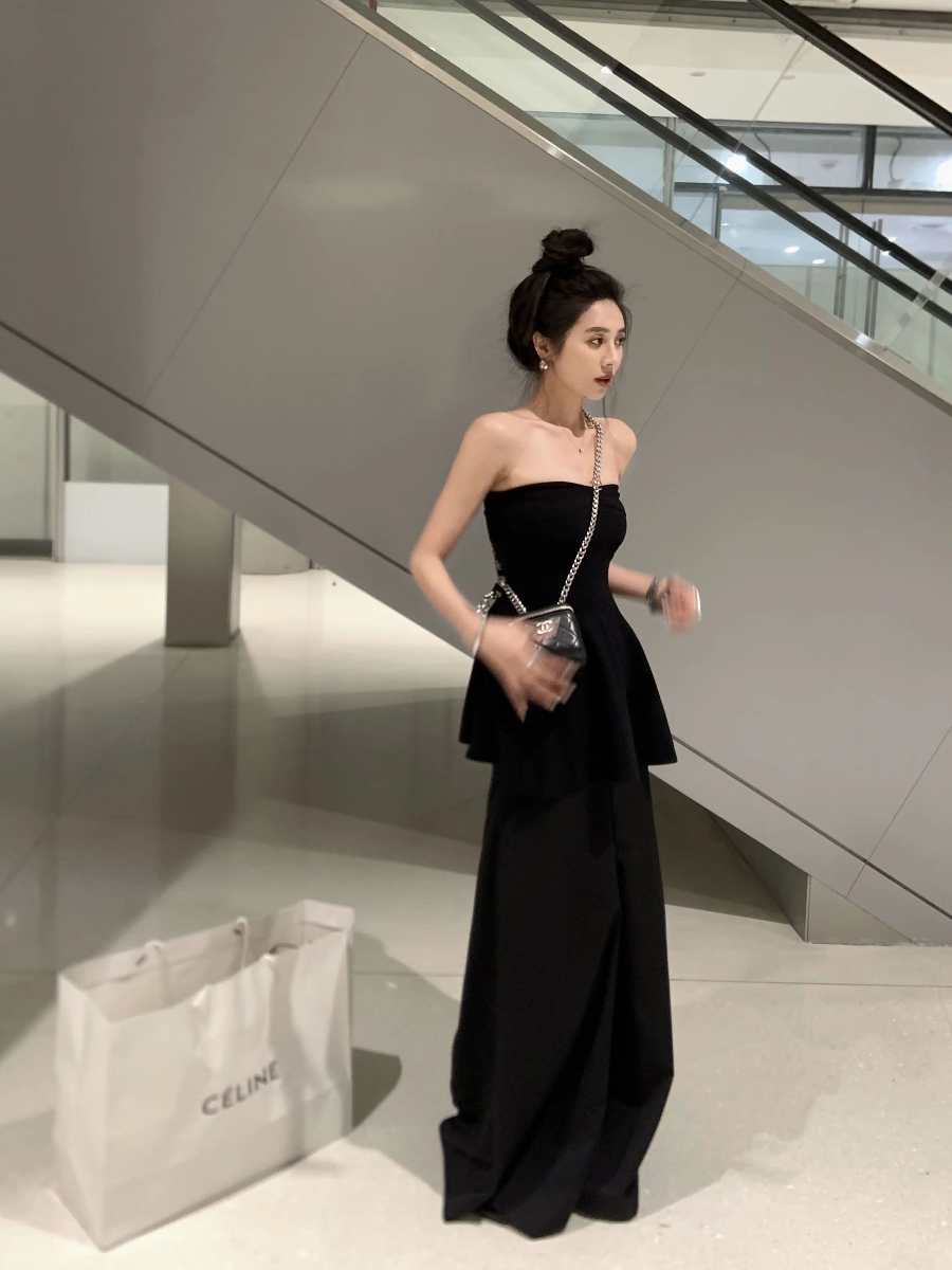 パンツセットアップ ワイド 上品ベアトップ ワイドパンツセット