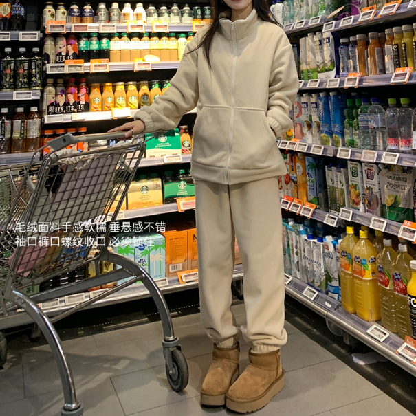 パンツセットアップ もこもこフリースジップアップパンツセットアップ