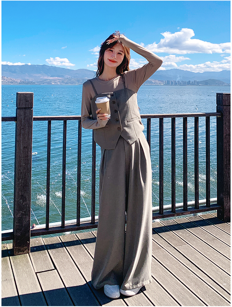 パンツセットアップ 重ね着風キャミソールワイドパンツセット