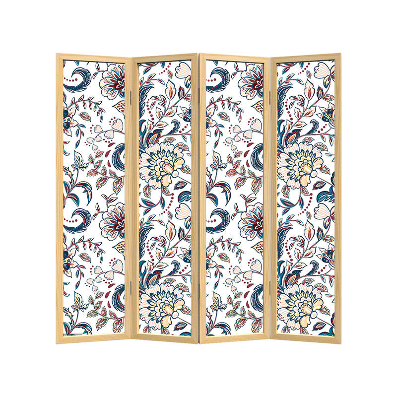 パーテーション 花唐草模様木製五連折りたたみ衝立