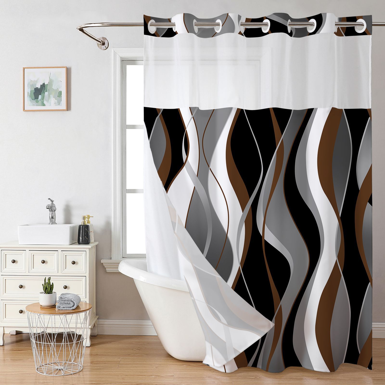 パーテーション 波打つ曲線模様の目隠しパーテーションカーテン