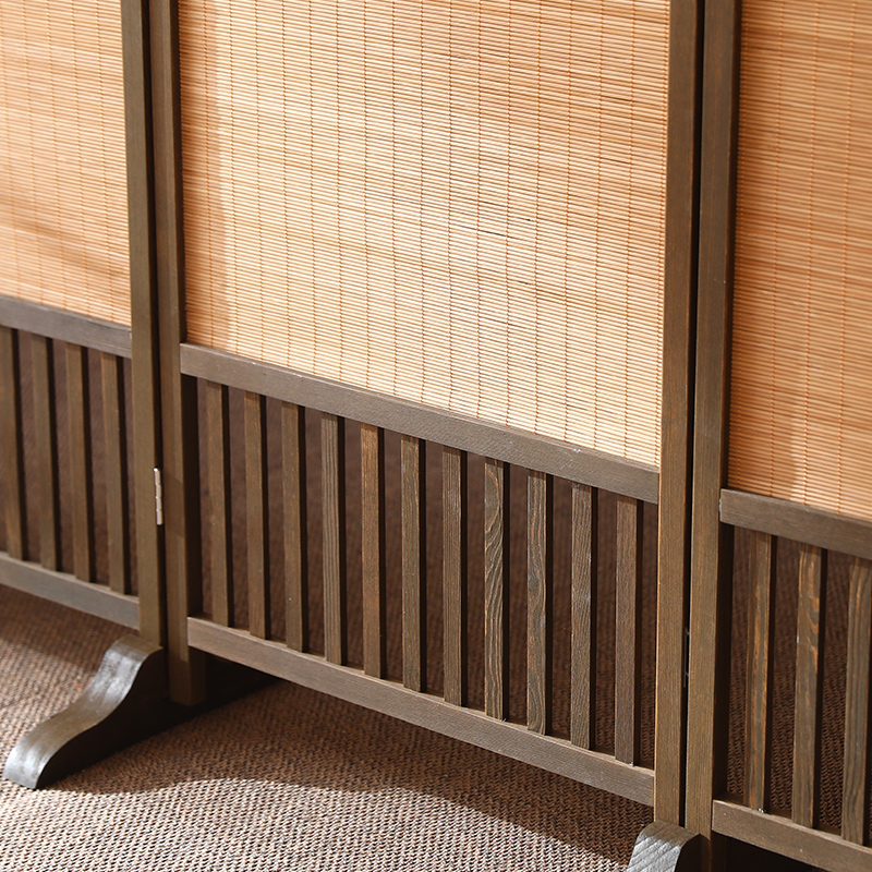 パーテーション 天然木フレーム和風衝立四連折りたたみ式間仕切り