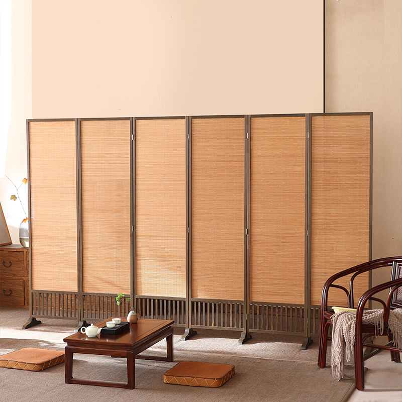 パーテーション 天然木フレーム和風衝立四連折りたたみ式間仕切り