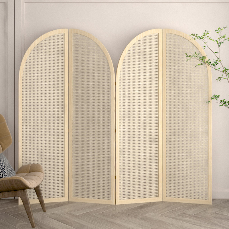 パーテーション アーチ型四連木製間仕切り衝立