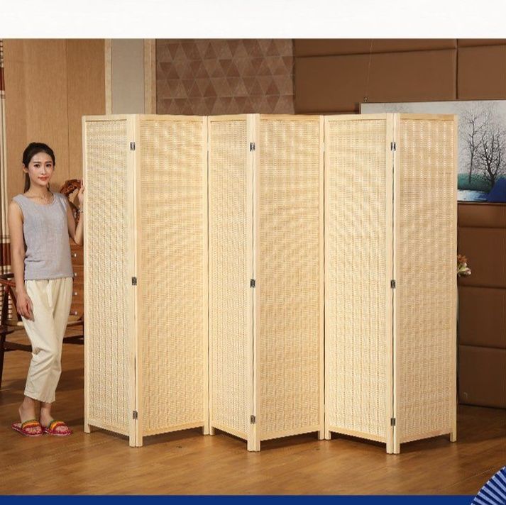 パーテーション 天然木フレーム六連編み込みパーテーション