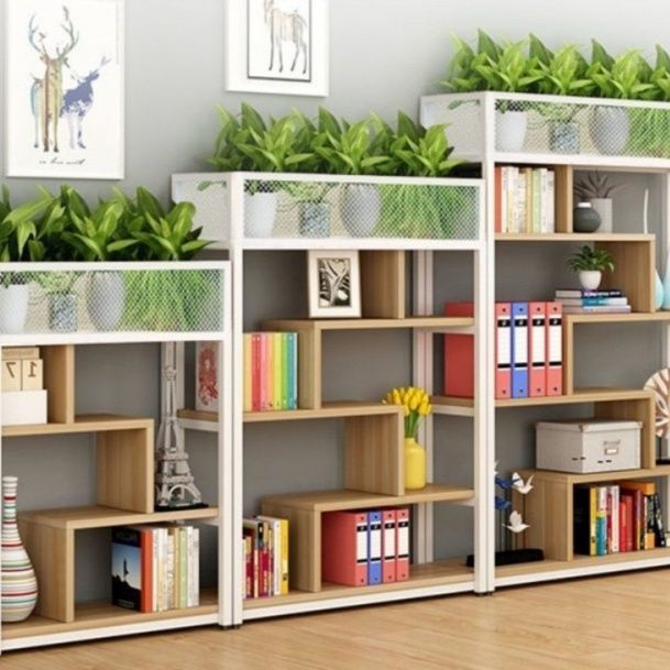 パーテーション 観葉植物付き多段式収納棚兼用間仕切り書架