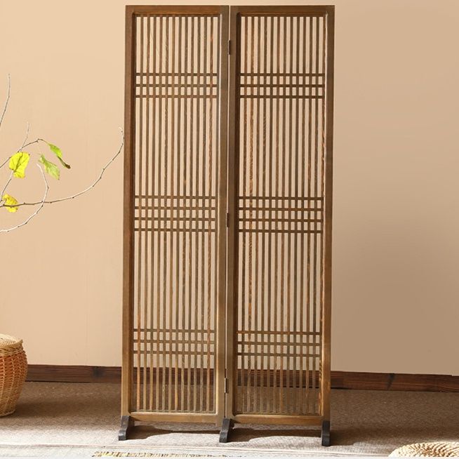 パーテーション 和風格子デザイン木製自立式二連パーテーション