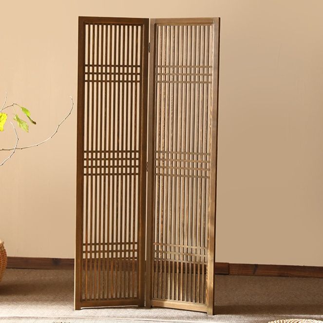 パーテーション 和風格子デザイン木製自立式二連パーテーション
