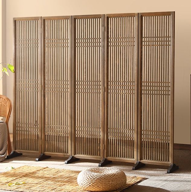 パーテーション 和風格子デザイン木製自立式二連パーテーション