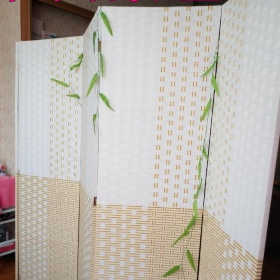 パーテーション 木目調四連折りたたみ間仕切り衝立