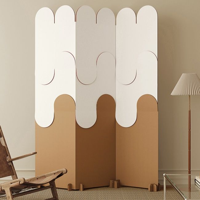 パーテーション 丸型窓付き三連折りたたみ木製間仕切り