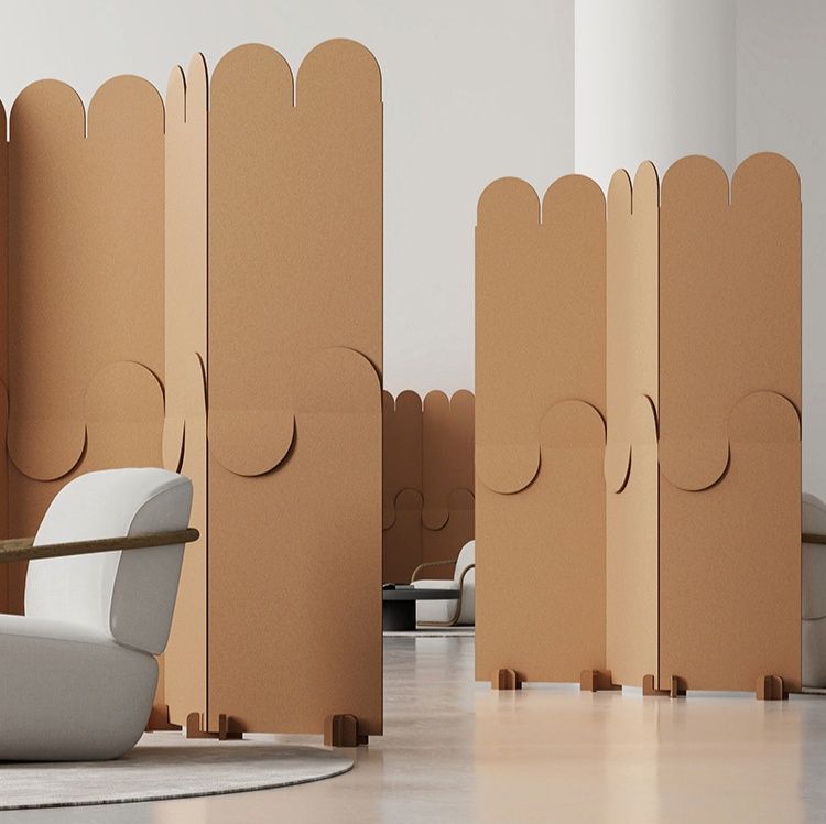 パーテーション 丸型窓付き三連折りたたみ木製間仕切り