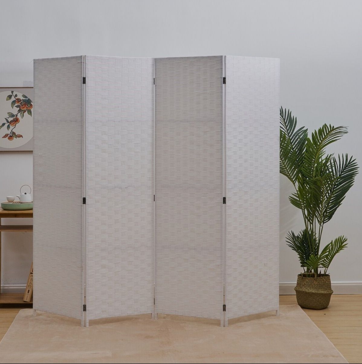 パーテーション 市松模様の木製折り畳み式四連パーテーション