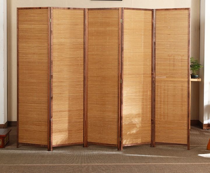 パーテーション 天然木フレーム折りたたみ式五連パーテーション