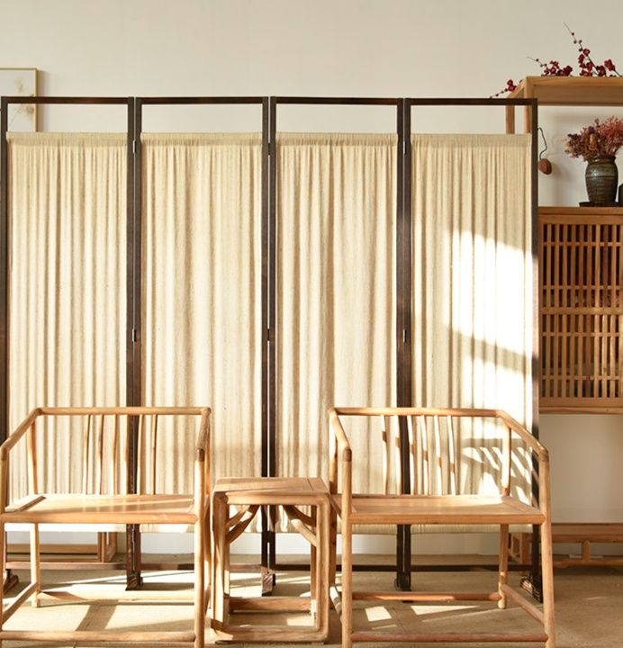 パーテーション 木枠四連式ギャザー布付きパーテーション