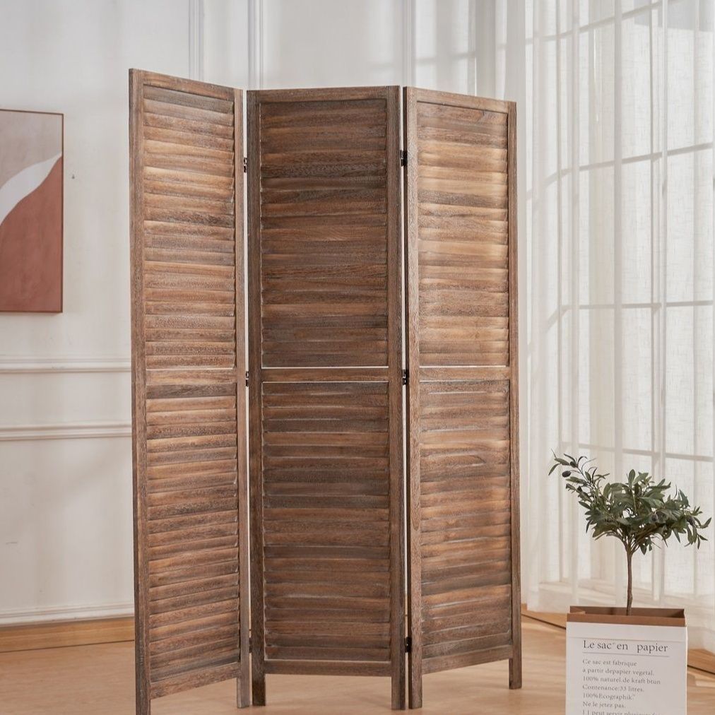 パーテーション 天然木ルーバー仕様三連折りたたみ式間仕切り
