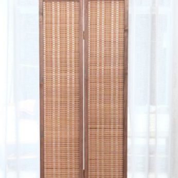 パーテーション 天然素材編み込み二連木製衝立