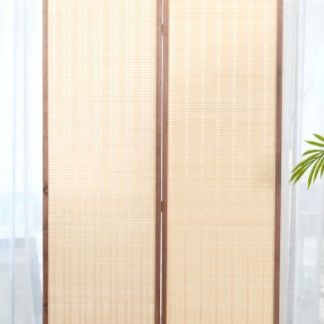 パーテーション 天然素材編み込み二連木製衝立