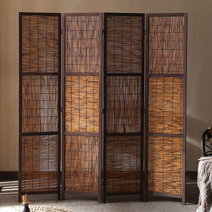 パーテーション 天然素材編み込み四連衝立間仕切り