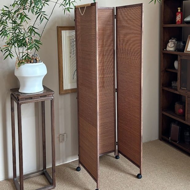 パーテーション 和風籐編み五連折りたたみ可動式衝立