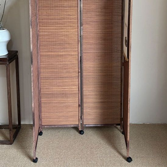 パーテーション 和風籐編み五連折りたたみ可動式衝立