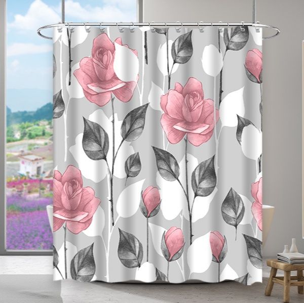 パーテーション 薔薇と水玉模様の間仕切り用カーテン