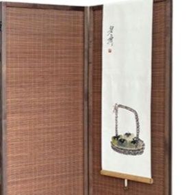 パーテーション 和風籐編み五連折りたたみ可動式衝立