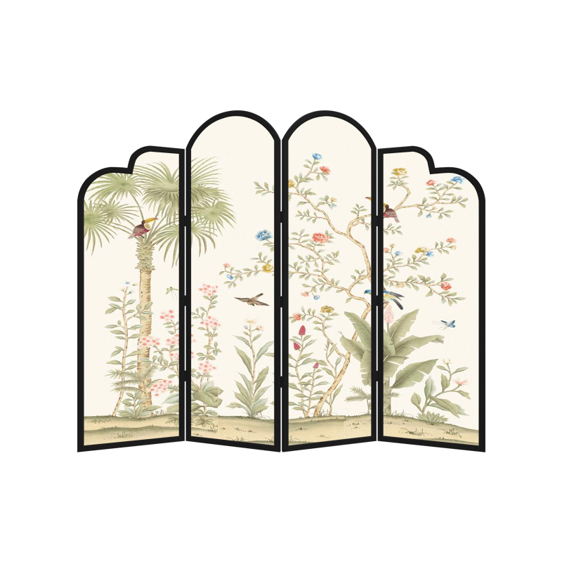 パーテーション 花鳥風月木製アーチ型三連装飾パーテーション