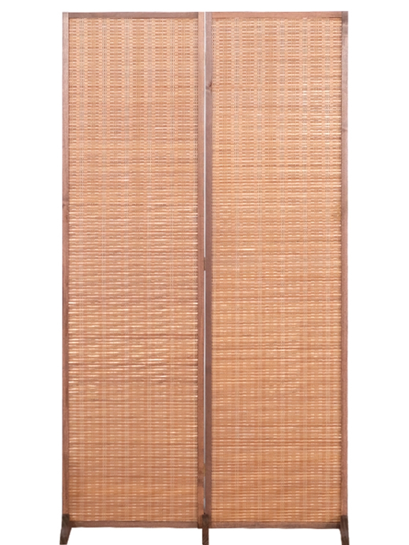 パーテーション 天然木枠編み込み二連衝立