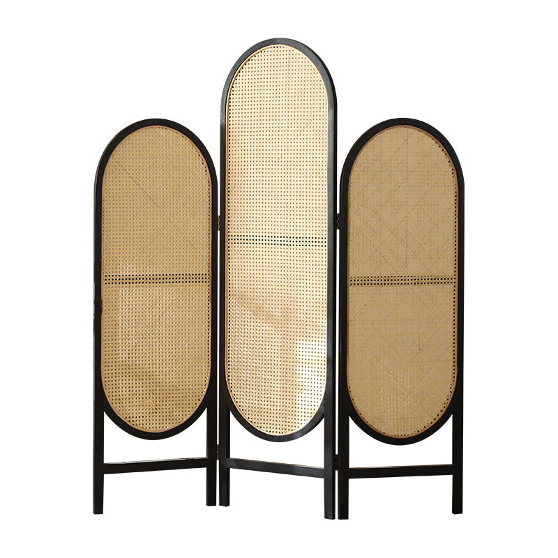 パーテーション 木製枠籐編み三連アーチ型自立式間仕切り