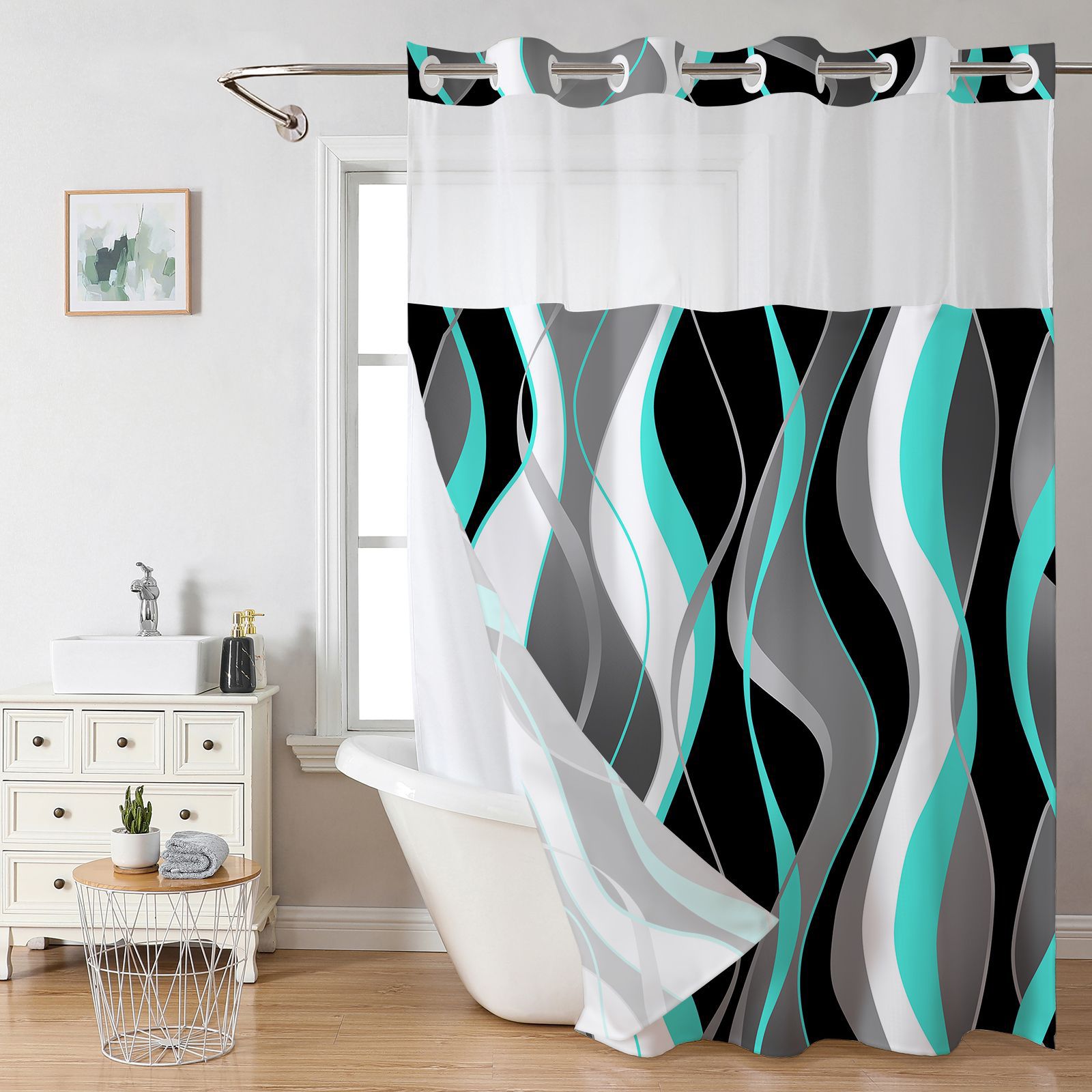 パーテーション 波打つ曲線模様の目隠しパーテーションカーテン